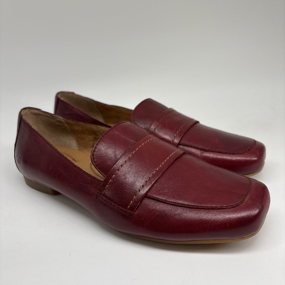 Born Branca Loafer Womens 7.5 Burgundy Leather Square Toe Career Academia Preppy